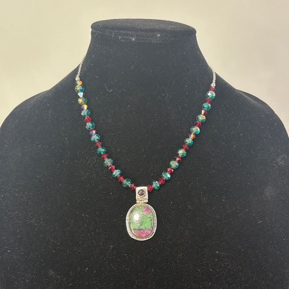 Ruby Zoisite/Garnet 925 Necklace - image 1